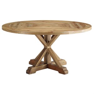Modway Stitch 59&quot Round Modern Pine Wood Dining Table in Brown