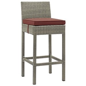 Modway Conduit 30&quot Rattan & Aluminum Patio Bar Stool in Light Gray/Currant Red