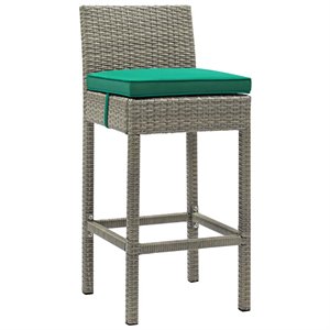Modway Conduit 30&quot Rattan & Aluminum Patio Bar Stool in Light Gray/Green