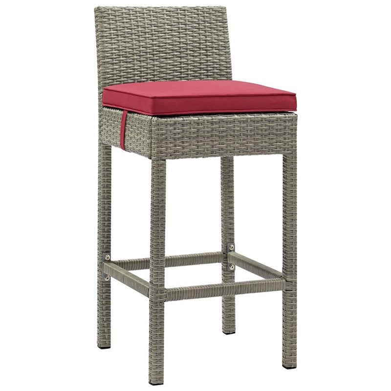 Modway Conduit 30&quot Rattan & Aluminum Patio Bar Stool in Light Gray/Red