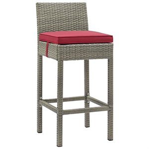 modway conduit 30&quot rattan & aluminum patio bar stool in light gray/red