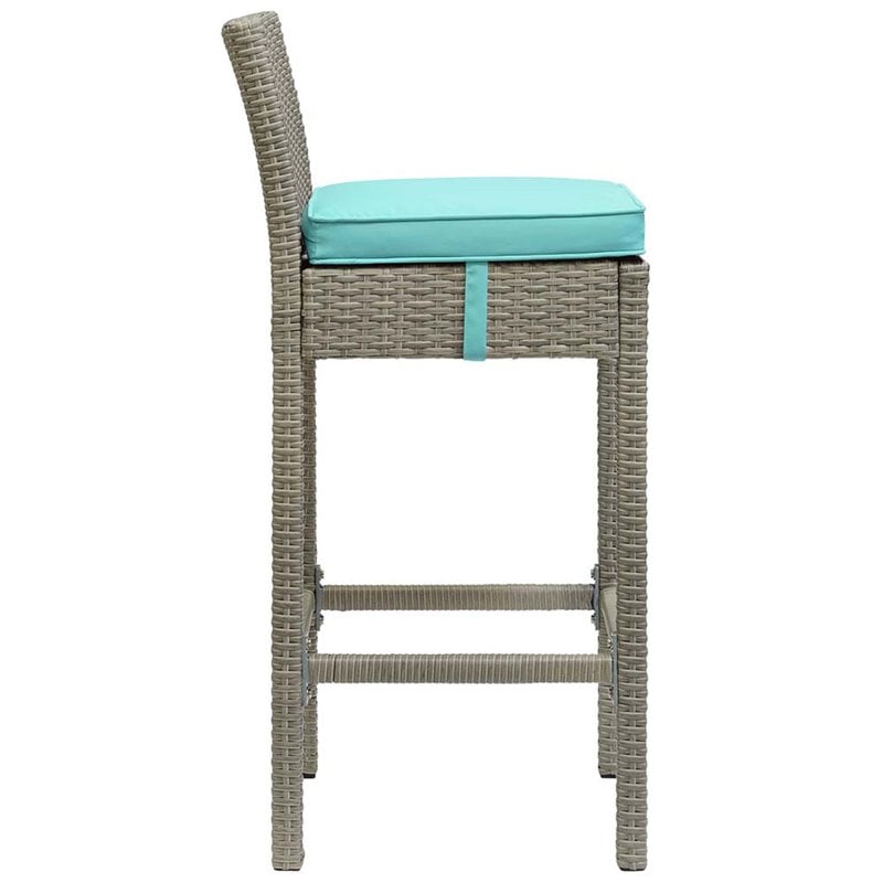 Conduit Outdoor Patio Wicker Rattan Bar Stool in Light Gray Turquoise