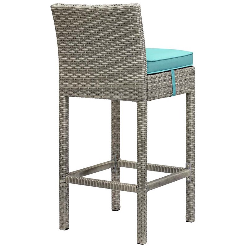 Conduit Outdoor Patio Wicker Rattan Bar Stool in Light Gray Turquoise