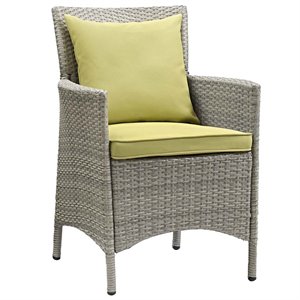 Modway Conduit 17&quot Rattan/Aluminum Patio Dining Armchair in Gray/Peridot Green