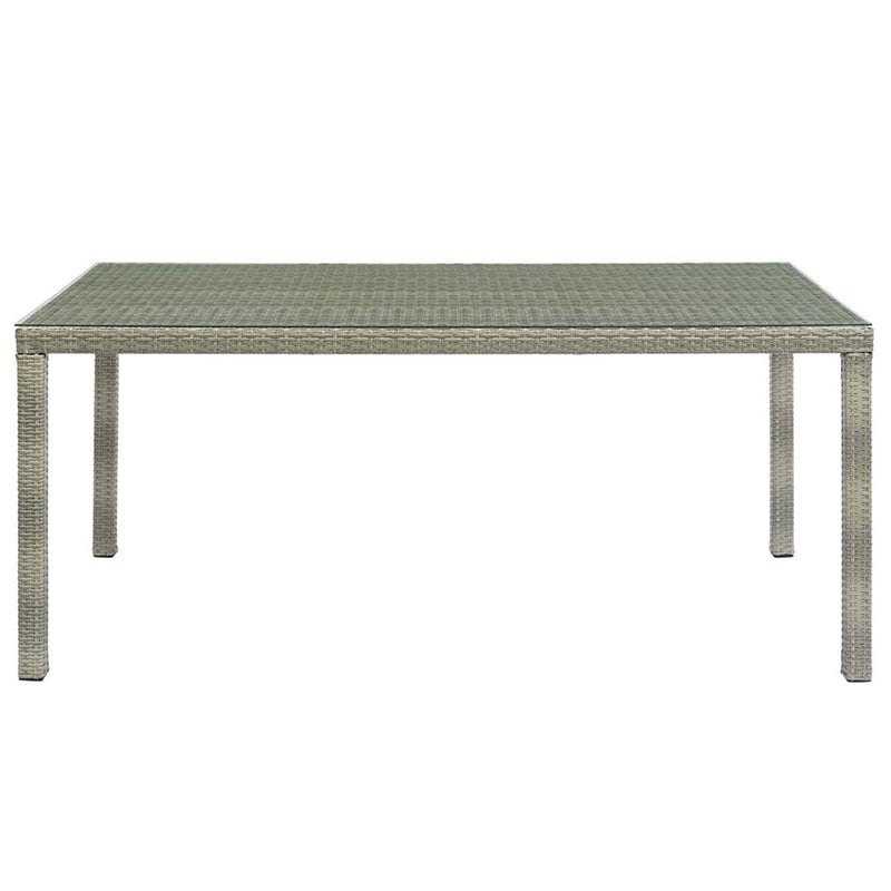Modway Conduit Rectangle Rattan & Glass Top Patio Dining Table in Light Gray