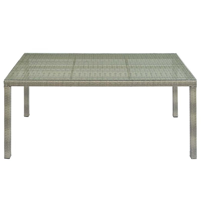 Modway Conduit Rectangle Rattan & Glass Top Patio Dining Table in Light Gray