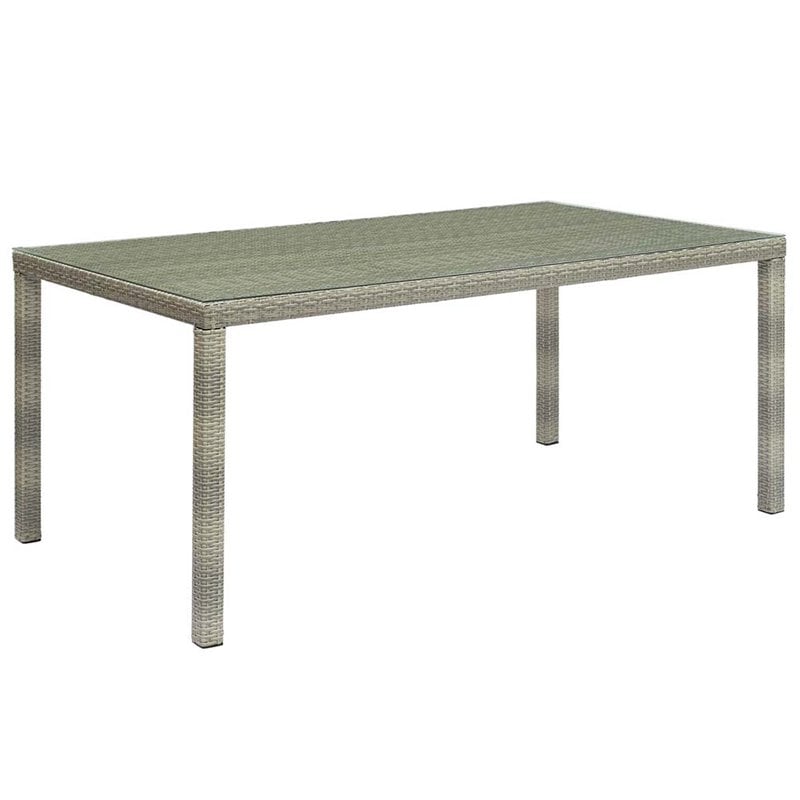 Modway Conduit Rectangle Rattan & Glass Top Patio Dining Table in Light Gray