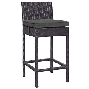 Modway Convene 27.5&quotH Wicker / Rattan Patio Bar Stool in Espresso/Charcoal
