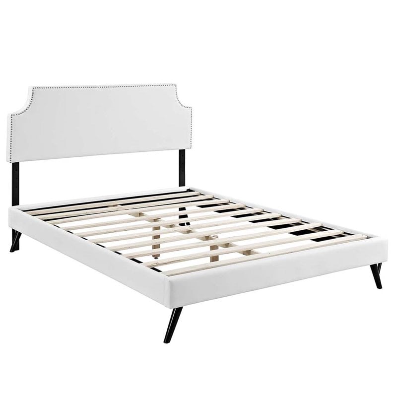 Modway Corene Full Vinyl Platform Bed with Round Splayed Legs in White