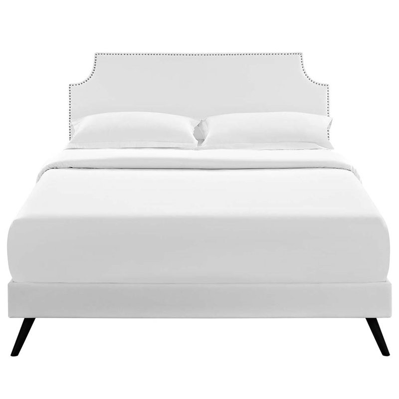 Modway Corene Vinyl Queen Platform Bed with Round Splayed Legs in White