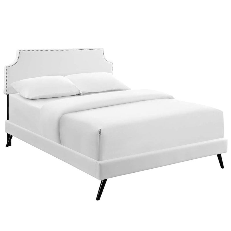 Modway Corene Vinyl Queen Platform Bed with Round Splayed Legs in White