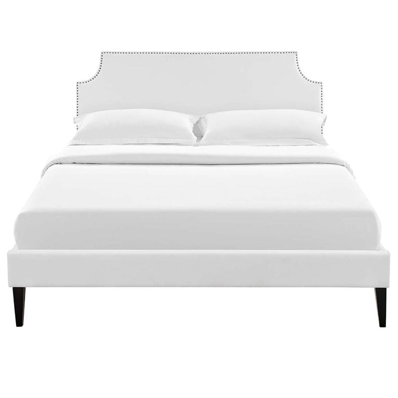Corene Vinyl Full Platform Bed with Squared Tapered Legs in White