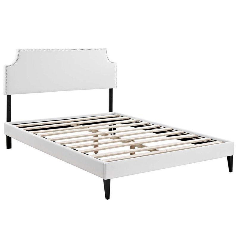 Corene Vinyl Full Platform Bed with Squared Tapered Legs in White