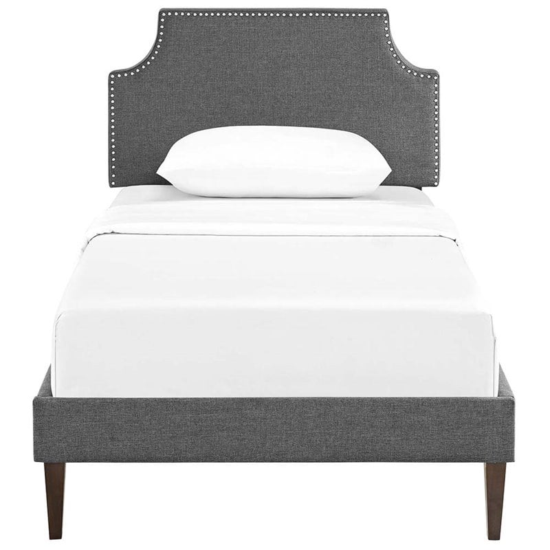 Modway Corene Twin Fabric Platform Bed with Squared Tapered Legs in Gray