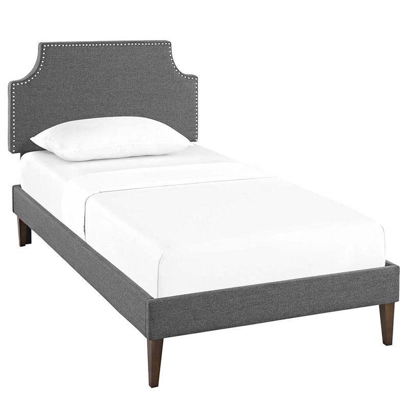 Modway Corene Twin Fabric Platform Bed with Squared Tapered Legs in Gray