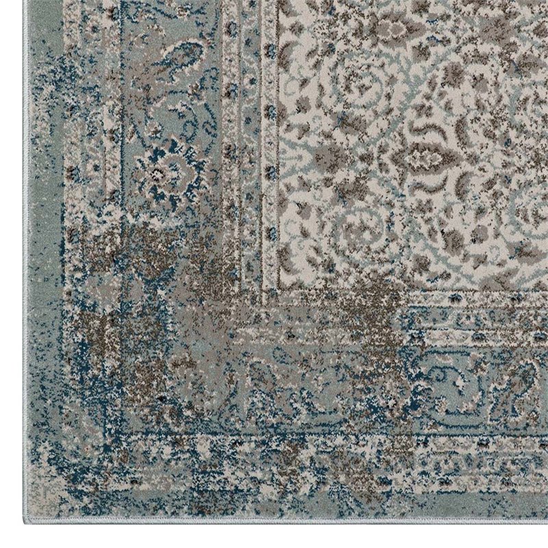 Modway Dilys 5' x 8' Floral Lattice Area Rug in Teal and Brown