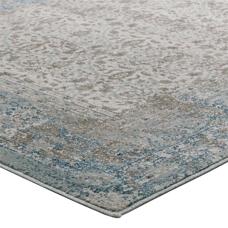 Modway Dilys 5' x 8' Floral Lattice Area Rug in Teal and Brown
