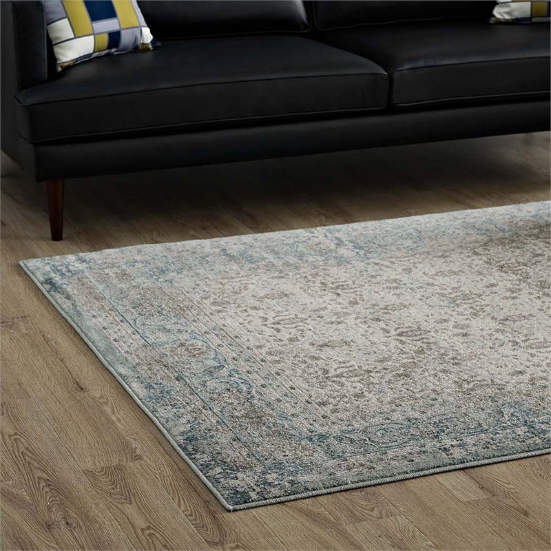 Modway Dilys 5' x 8' Floral Lattice Area Rug in Teal and Brown
