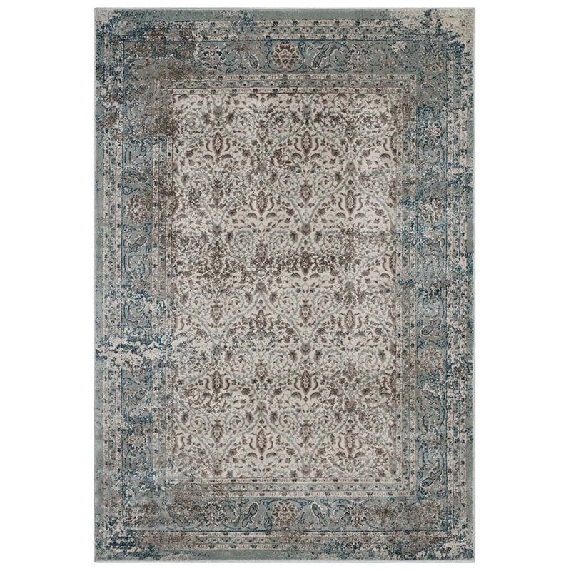 Modway Dilys 5' x 8' Floral Lattice Area Rug in Teal and Brown
