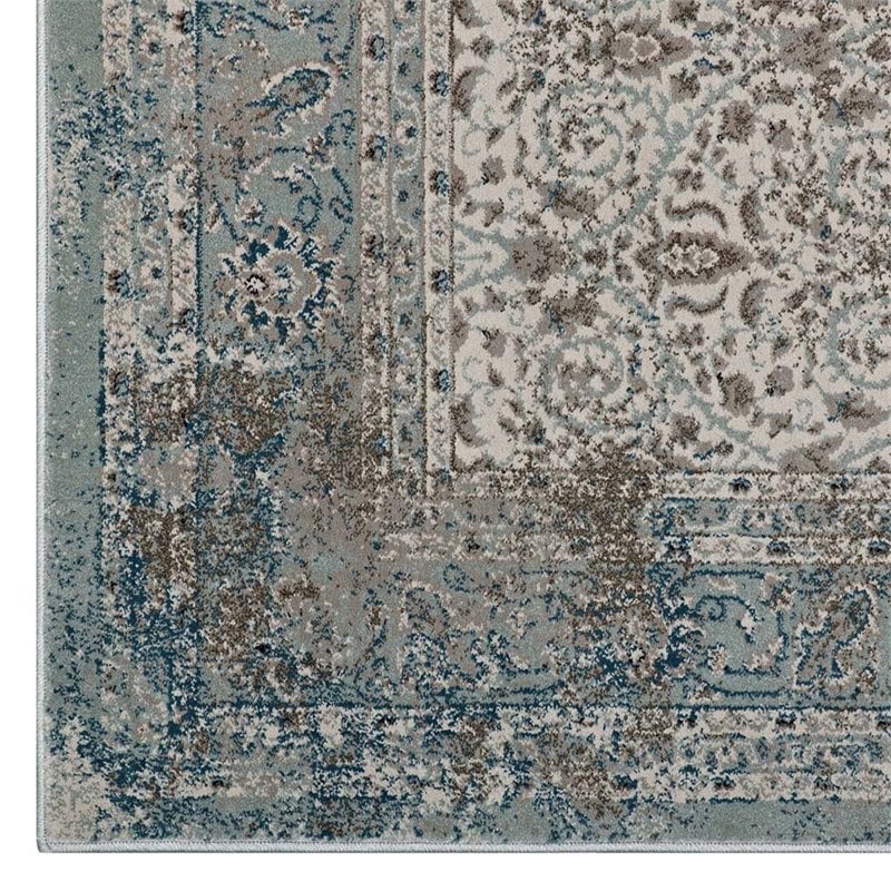 Modway Dilys 8' x 10' Floral Lattice Area Rug in Teal and Brown