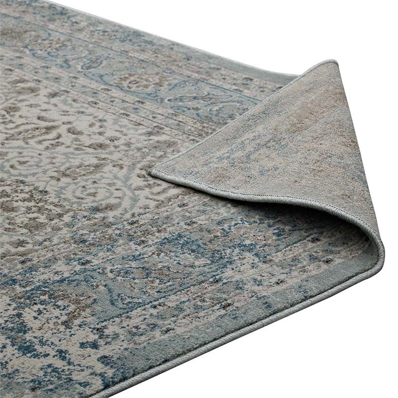 Modway Dilys 8' x 10' Floral Lattice Area Rug in Teal and Brown