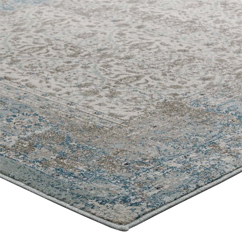 Modway Dilys 8' x 10' Floral Lattice Area Rug in Teal and Brown