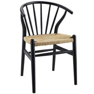 Modway Flourish 18.5&quot Wood and Rope Dining Side Chair in Black