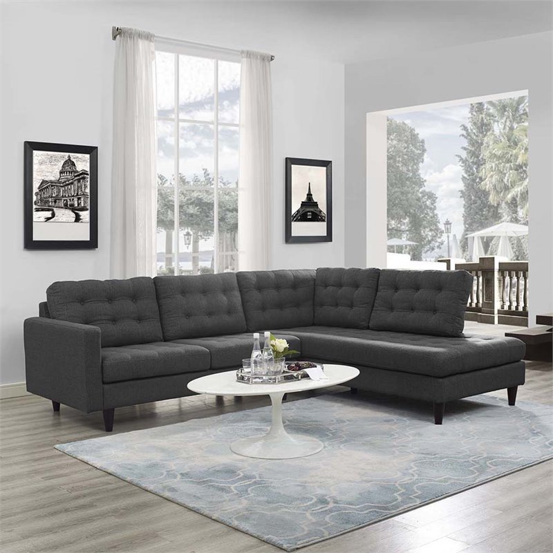 Modway Empress 2-Piece Fabric Upholstered Right-Facing Sectional in Gray