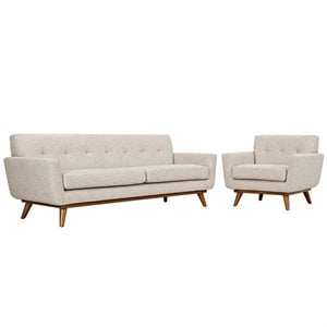 Modway Engage Modern Fabric 2-Piece Sofa Set with Armchairs in Beige