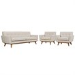 Modway Engage Modern Fabric 3-Piece Sofa Set with Armchairs in Beige