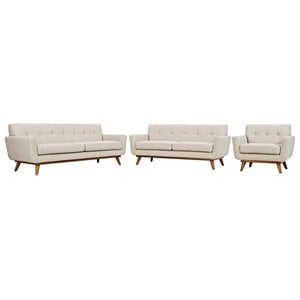 modway engage modern fabric 3-piece sofa set with loveseat & armchair in beige