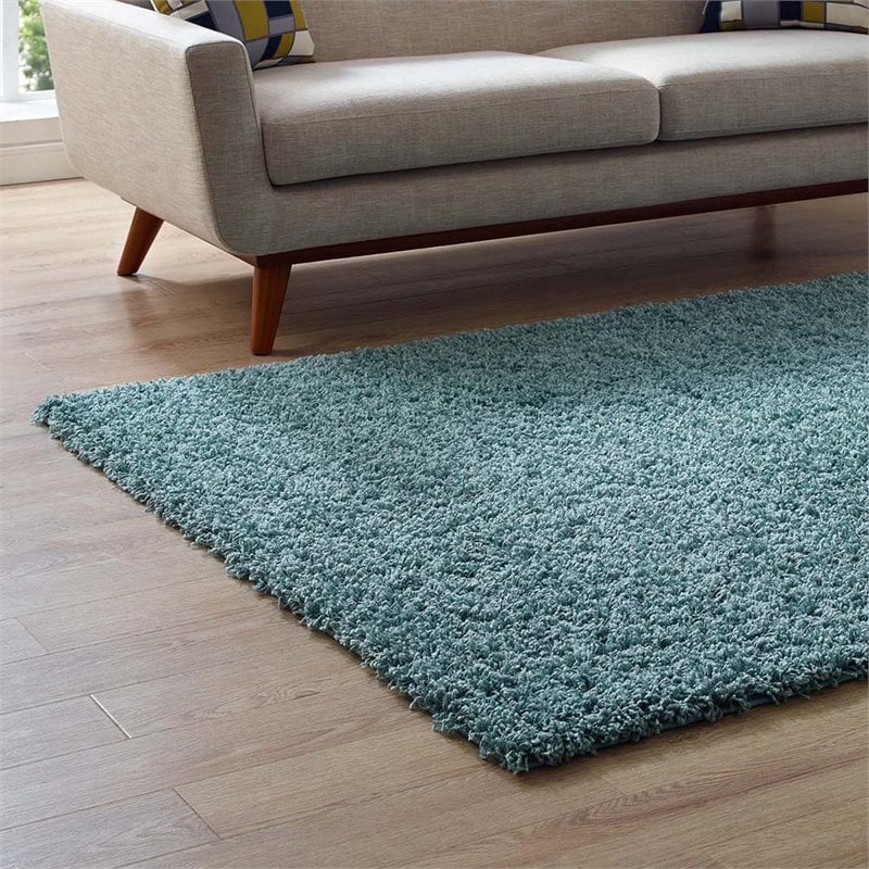 Modway Enyssa 8' x 10' Shag Area Rug in Aqua Blue and Ivory