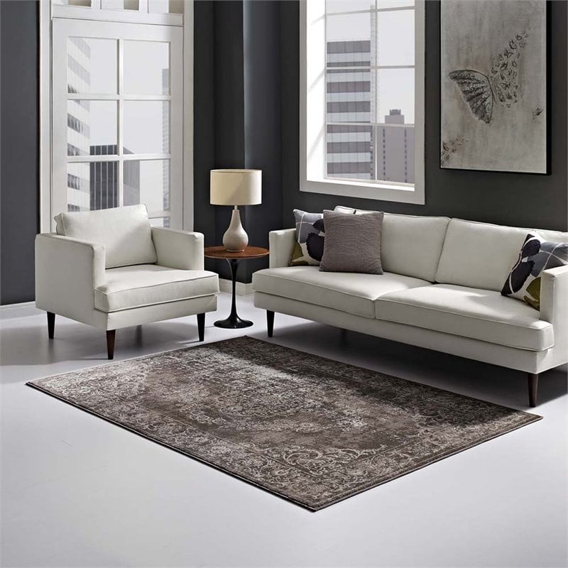 Modway Gamela 5' x 8' Ornate Floral Medallion Area Rug in Dark Brown
