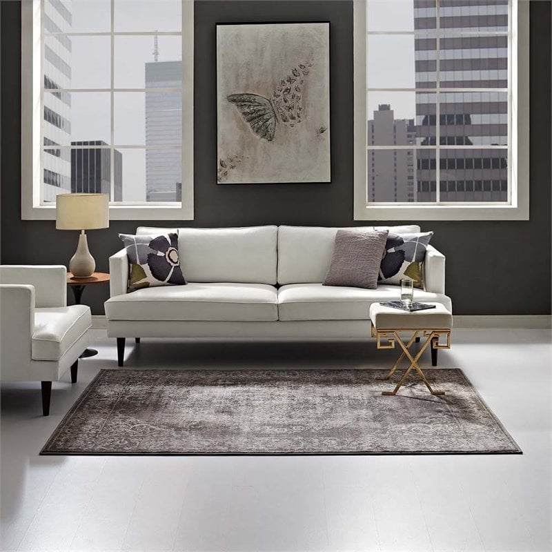 Modway Gamela 5' x 8' Ornate Floral Medallion Area Rug in Dark Brown