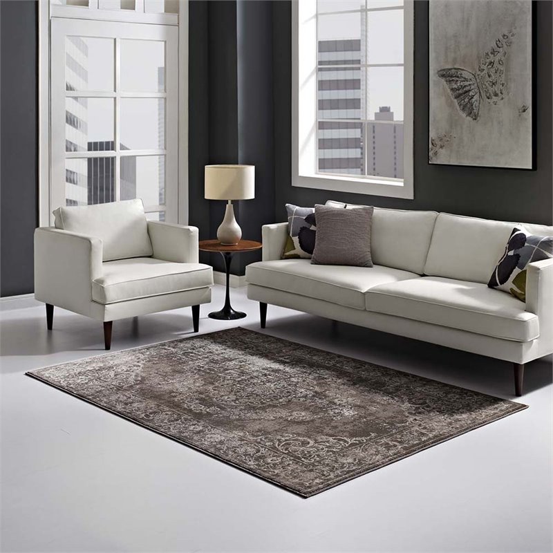 Modway Gamela 8' x 10' Ornate Floral Medallion Area Rug in Dark Brown