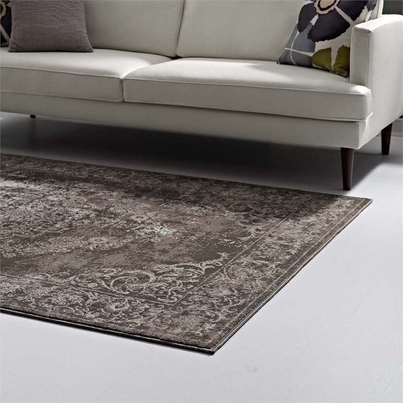 Modway Gamela 8' x 10' Ornate Floral Medallion Area Rug in Dark Brown