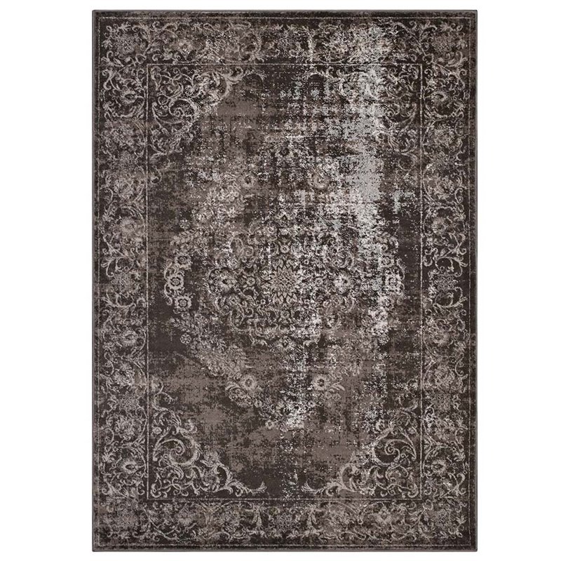 Modway Gamela 8' x 10' Ornate Floral Medallion Area Rug in Dark Brown