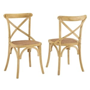 Modway Gear 18.5&quot Elm Wood and Rattan Dining Side Chair in Natural (Set of 2)