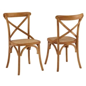 Modway Gear 18.5&quot Elm Wood and Rattan Dining Side Chair in Walnut (Set of 2)