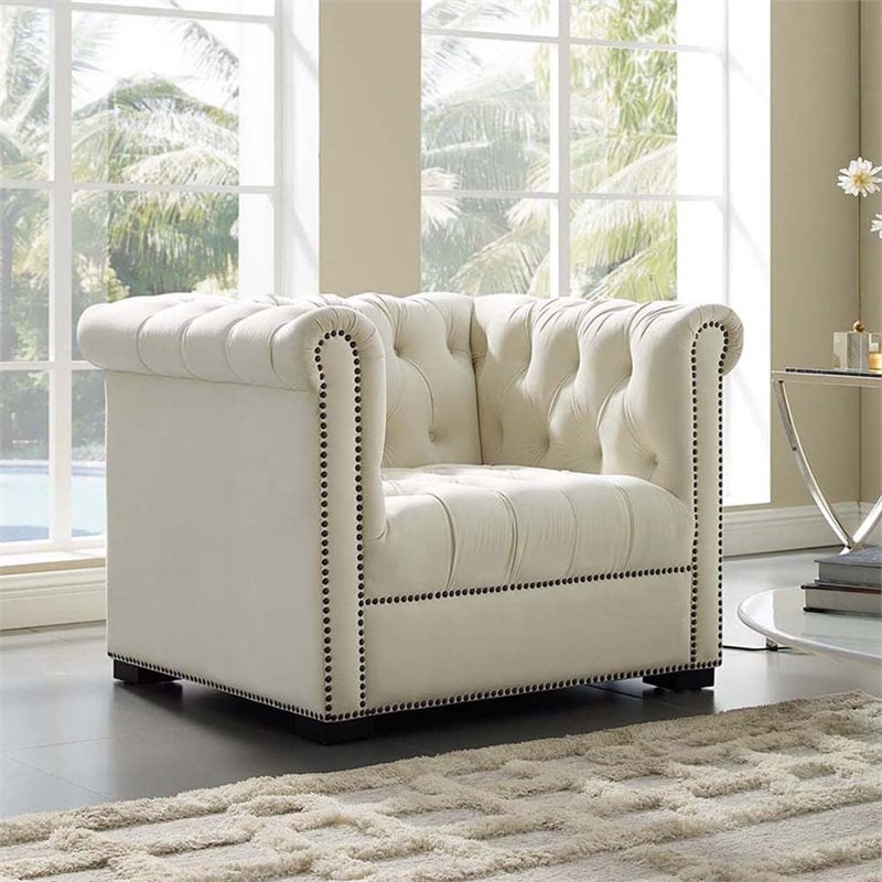 Modway Heritage Tufted Performance Velvet Accent Armchair in Ivory