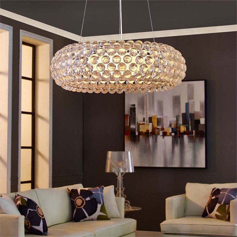Modway Halo 3-Light Glass & Steel Chandelier in Chrome Finish
