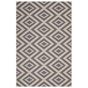 modway jagged geometric diamond trellis area rug in gray and beige