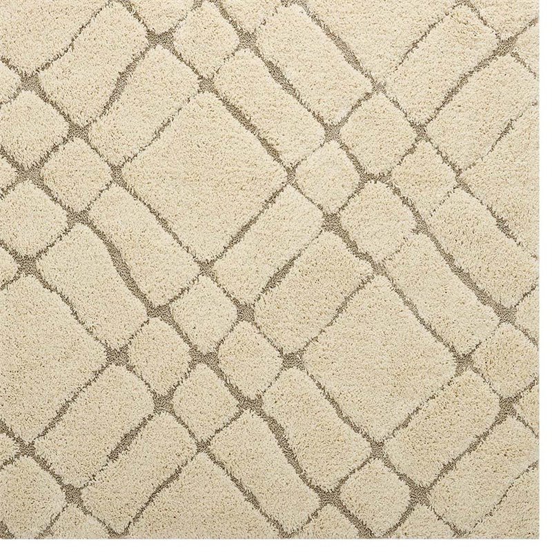 Modway Jubilant 5' x 8' Abstract Geometric Shag Area Rug in Cream