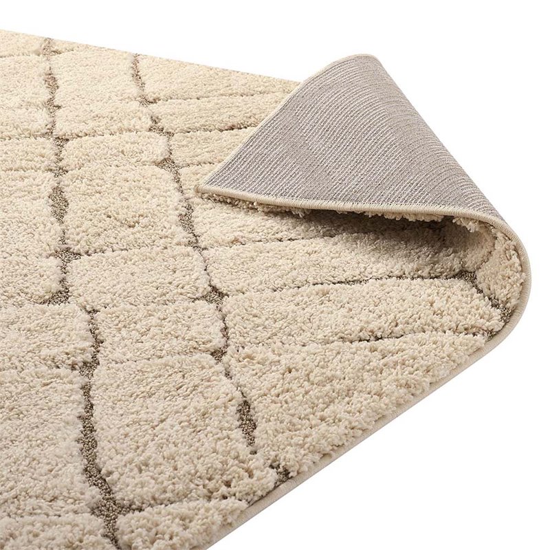 Modway Jubilant 5' x 8' Abstract Geometric Shag Area Rug in Cream