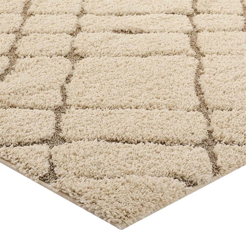 Modway Jubilant 5' x 8' Abstract Geometric Shag Area Rug in Cream