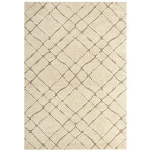 Modway Jubilant 5' x 8' Abstract Geometric Shag Area Rug in Cream