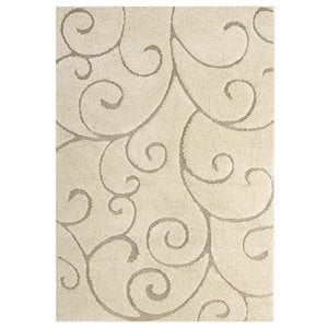 Modway Jubilant 5' x 8' Scrolling Vine Shag Area Rug in Cream