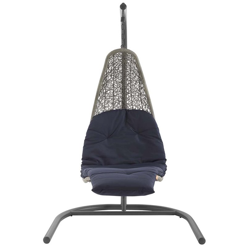 Modway Landscape Rattan & Fabric Patio Swing Chair in Light Gray and Navy