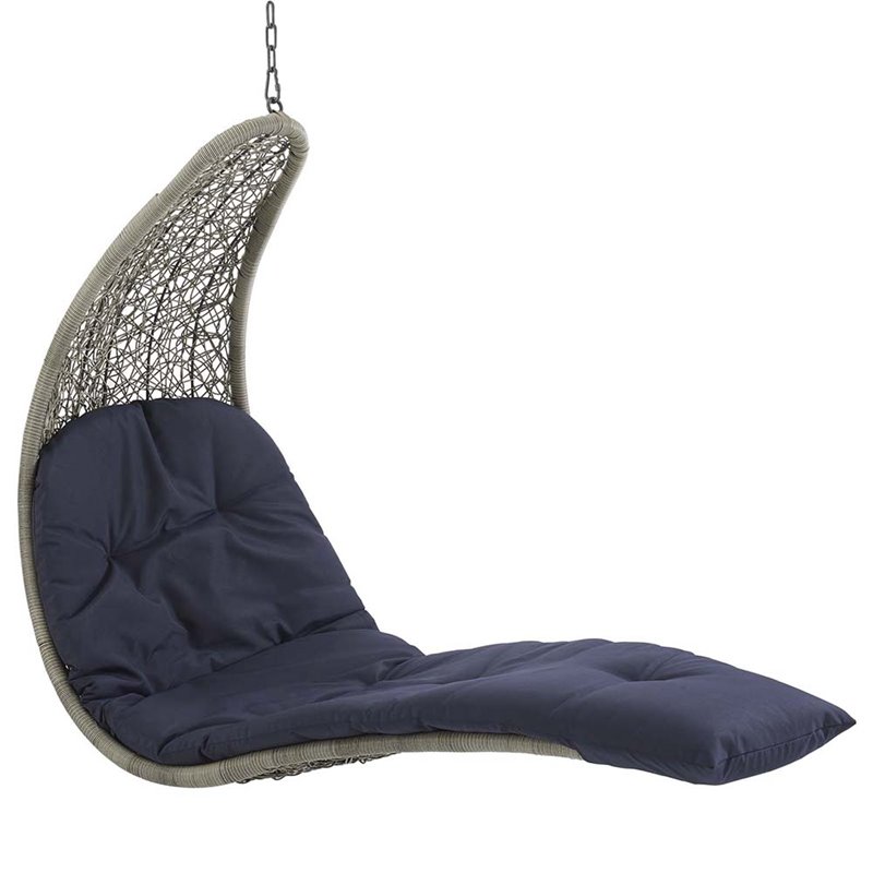 Modway Landscape Rattan & Fabric Patio Swing Chair in Light Gray and Navy