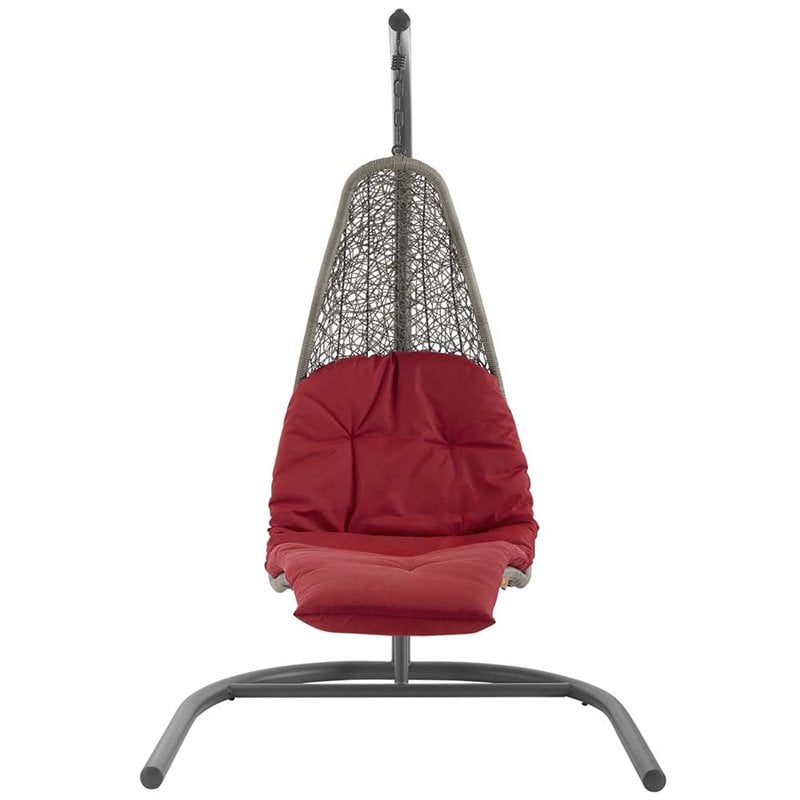 Modway Landscape Rattan & Fabric Patio Swing Chair in Light Gray and Red